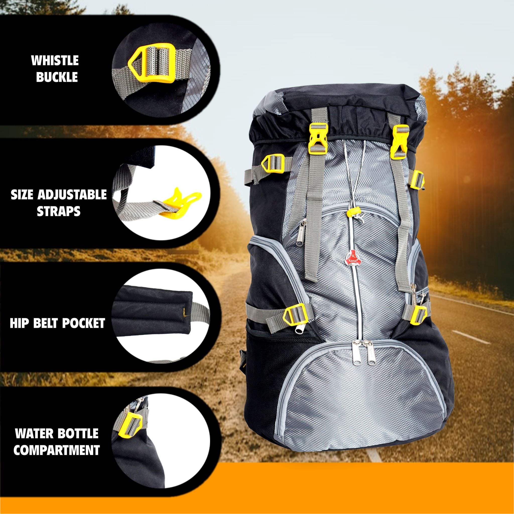 KrishBags Trekking Rucksack with cap top and shoe compartment, photo 5